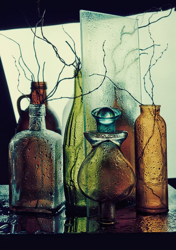 Moody Still Life Bottles by Golubeva Nataly — canvas wall art