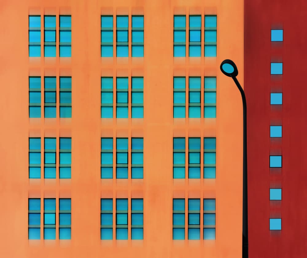 Modern Building Blue Windows by Hans-Wolfgang Hawerkamp — canvas wall art