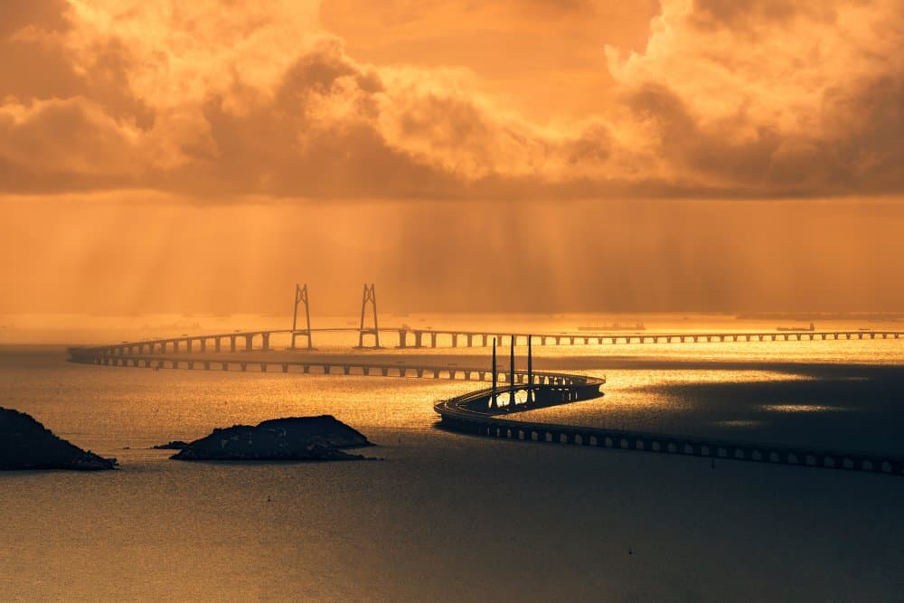 Golden Hour Sea Bridge by royhoo — canvas wall art