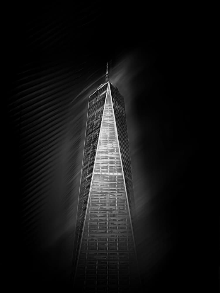 Skyscraper Cloud Trails by Annette Guo — canvas wall art
