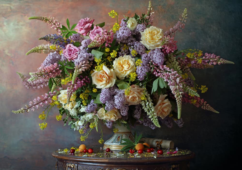 Opulent Floral Still Life by Andrey Morozov — canvas wall art