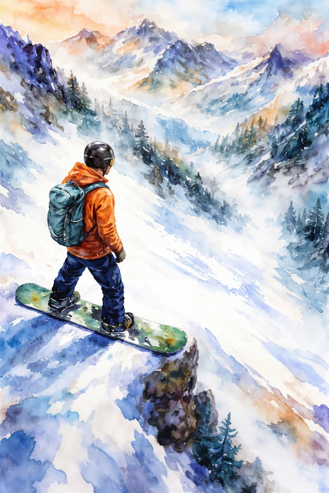 Snowboarder's Mountain View by Natalie Bruns — canvas wall art