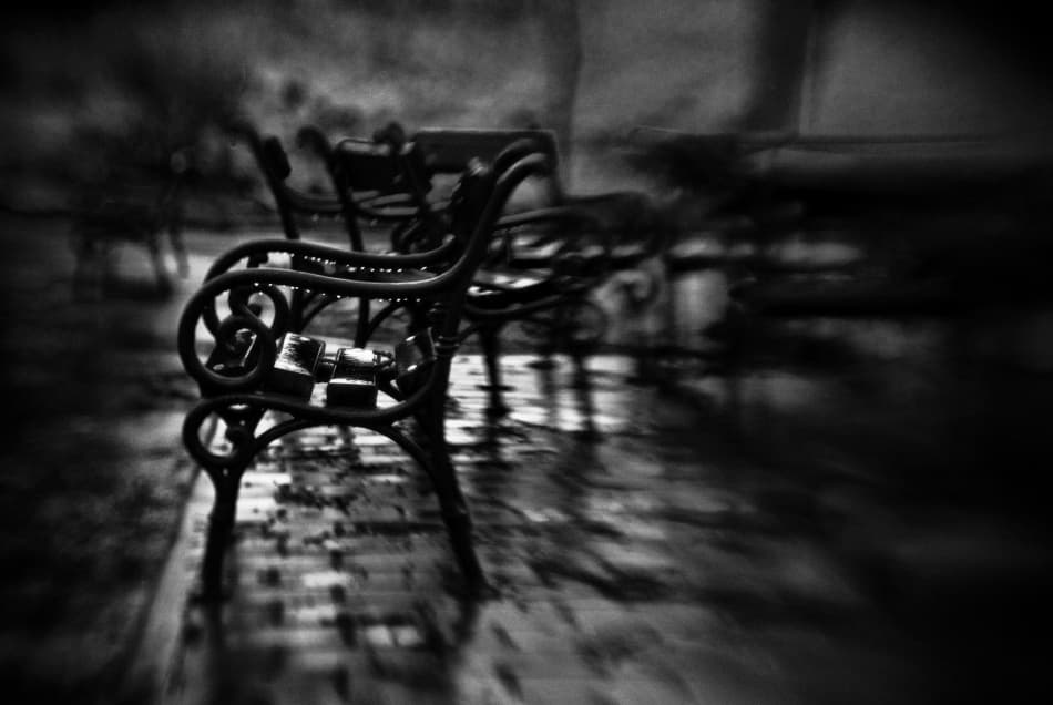 Moody Street Benches by Codrin Lupei — canvas wall art