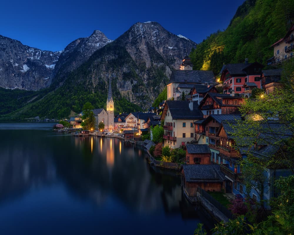 Glowing Lakeside Village by Juan Pablo de Miguel — canvas wall art