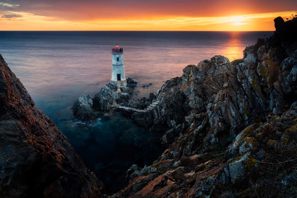Serene Lighthouse Sunset by iso66 — canvas wall art