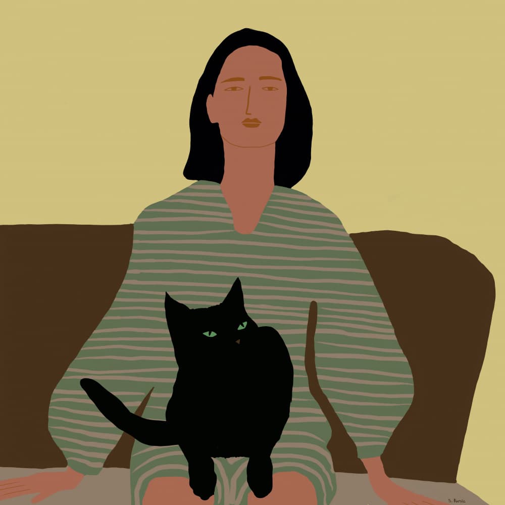 Relaxed Woman Black Cat by Sharyn Bursic — canvas wall art