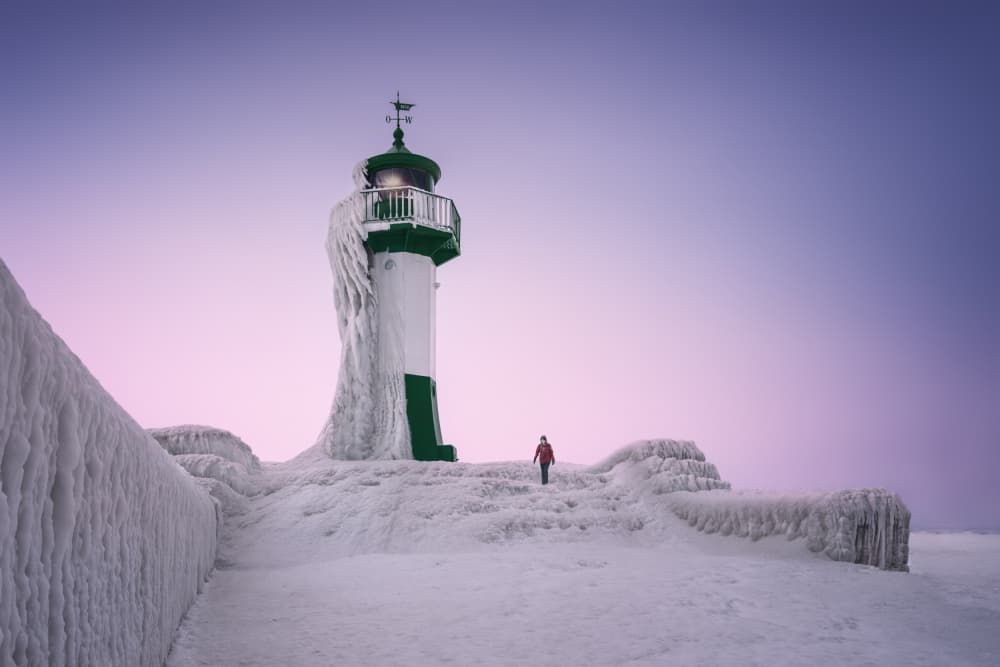 Frozen Lighthouse Walk by fotomarion — canvas wall art
