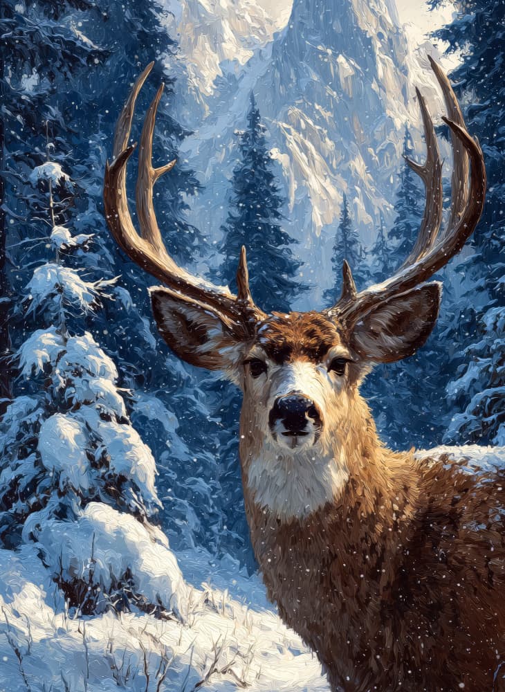 Majestic Winter Deer by Justyna Jaszke — canvas wall art