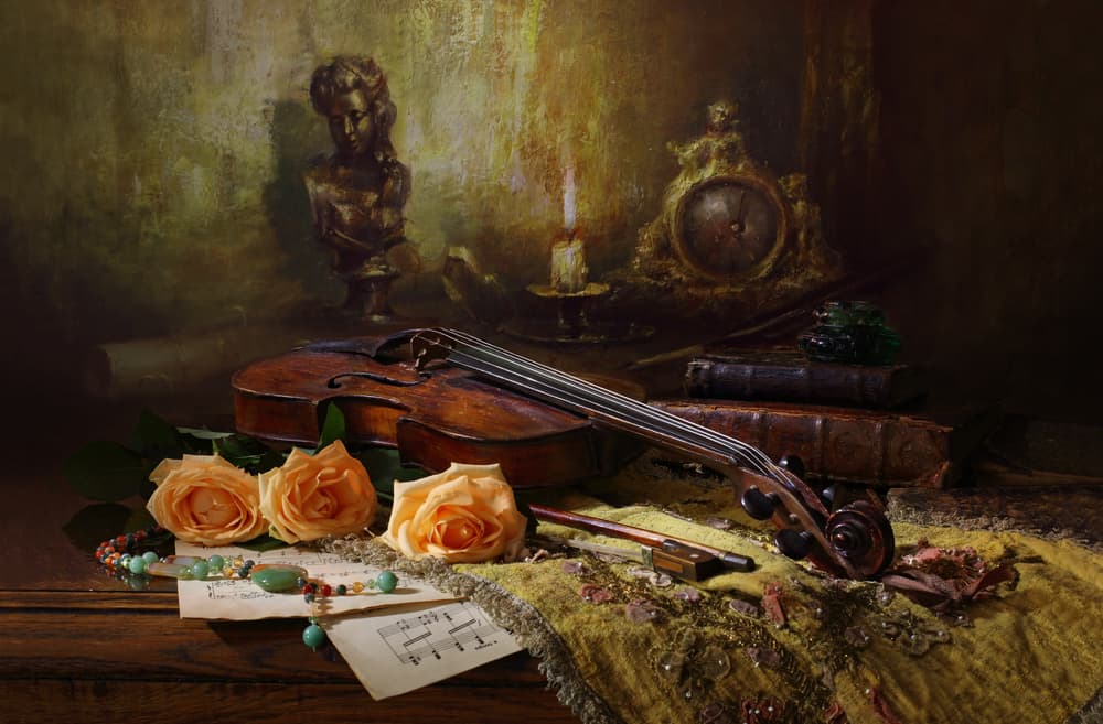 Antique Violin and Roses by Andrey Morozov — canvas wall art