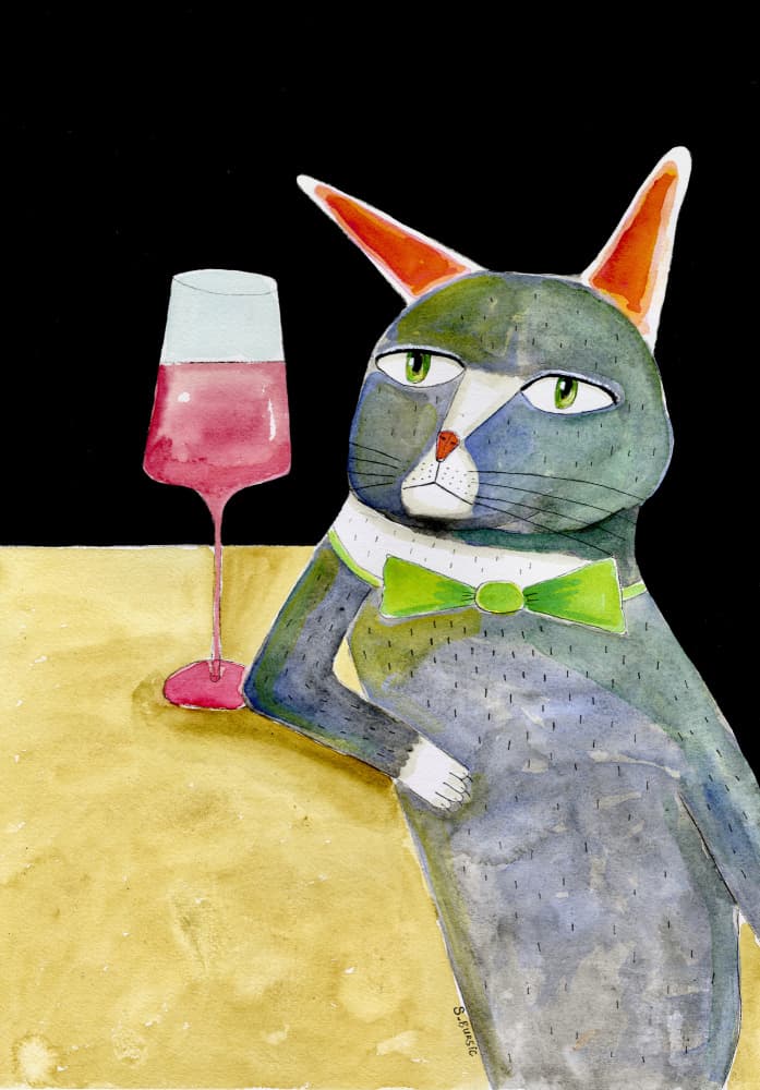 Dapper Cat With Wine by Sharyn Bursic — canvas wall art
