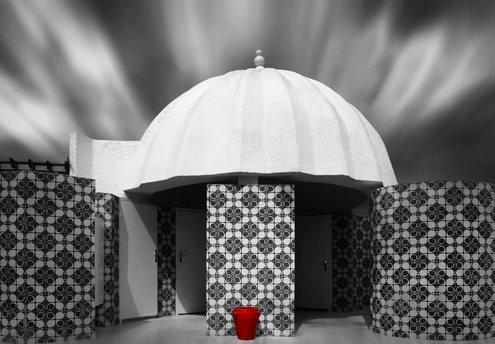 White Dome Red Pot by Hans-Wolfgang Hawerkamp — canvas wall art