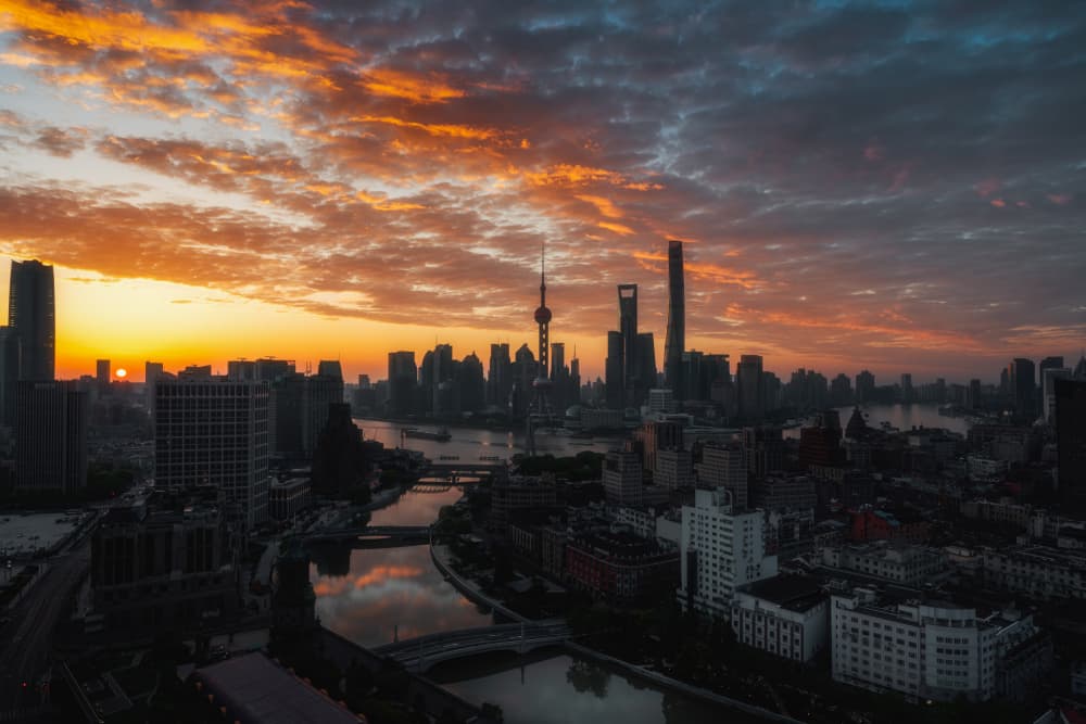 Shanghai Sunrise Skyline by Steve Zhang — canvas wall art