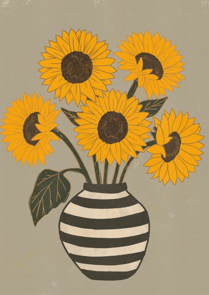 Sunflowers in Striped Vase by Nicholas — canvas wall art
