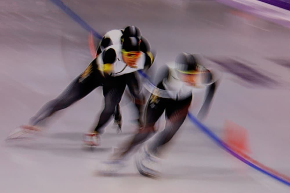Speed Skating Action by Shin Woo Ryu — canvas wall art