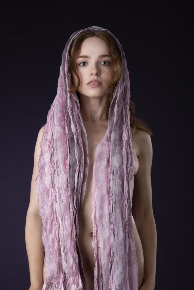 Ethereal Pink Scarf Portrait by Jan Slotboom — canvas wall art
