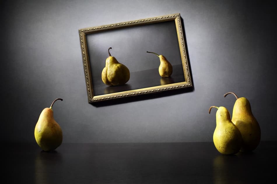 Pear Still Life Reflection by Victoria Glinka — canvas wall art