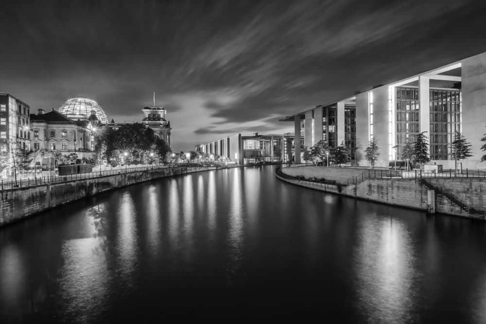 Berlin Night Reflections by Melanie Viola — canvas wall art
