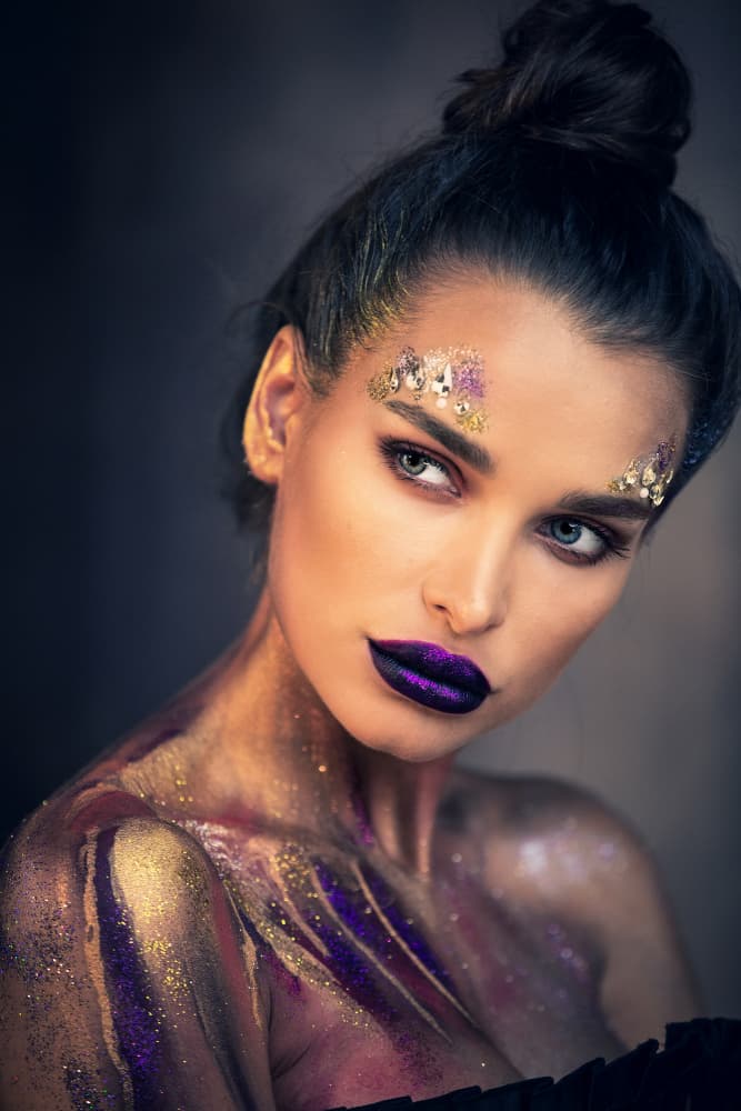 Glamorous Gold Purple Portrait by Enis Onur — canvas wall art