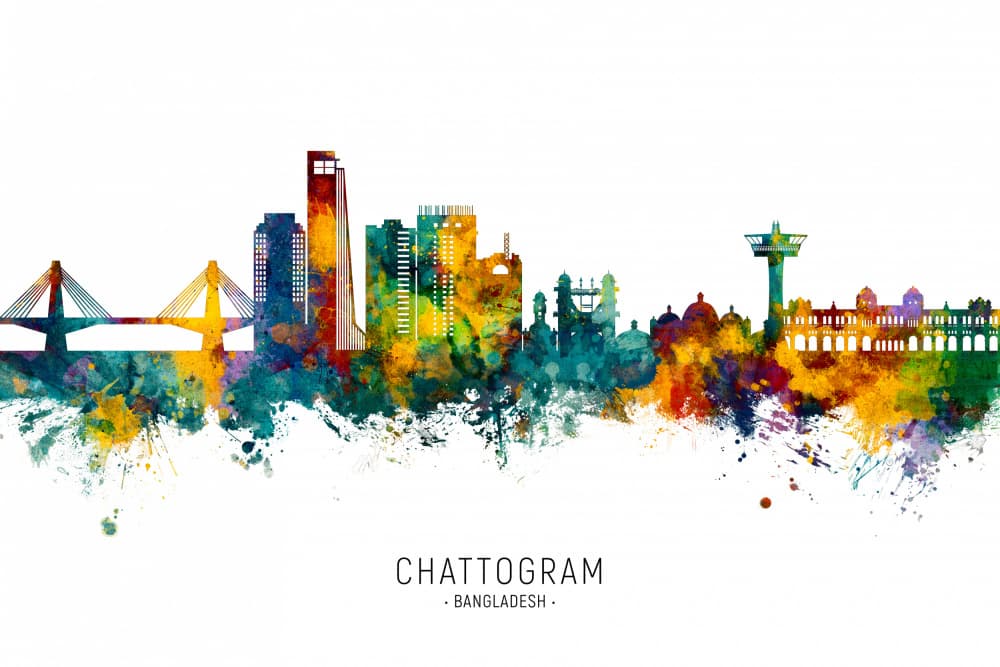Chattogram Watercolor Skyline by Michael Tompsett — canvas wall art