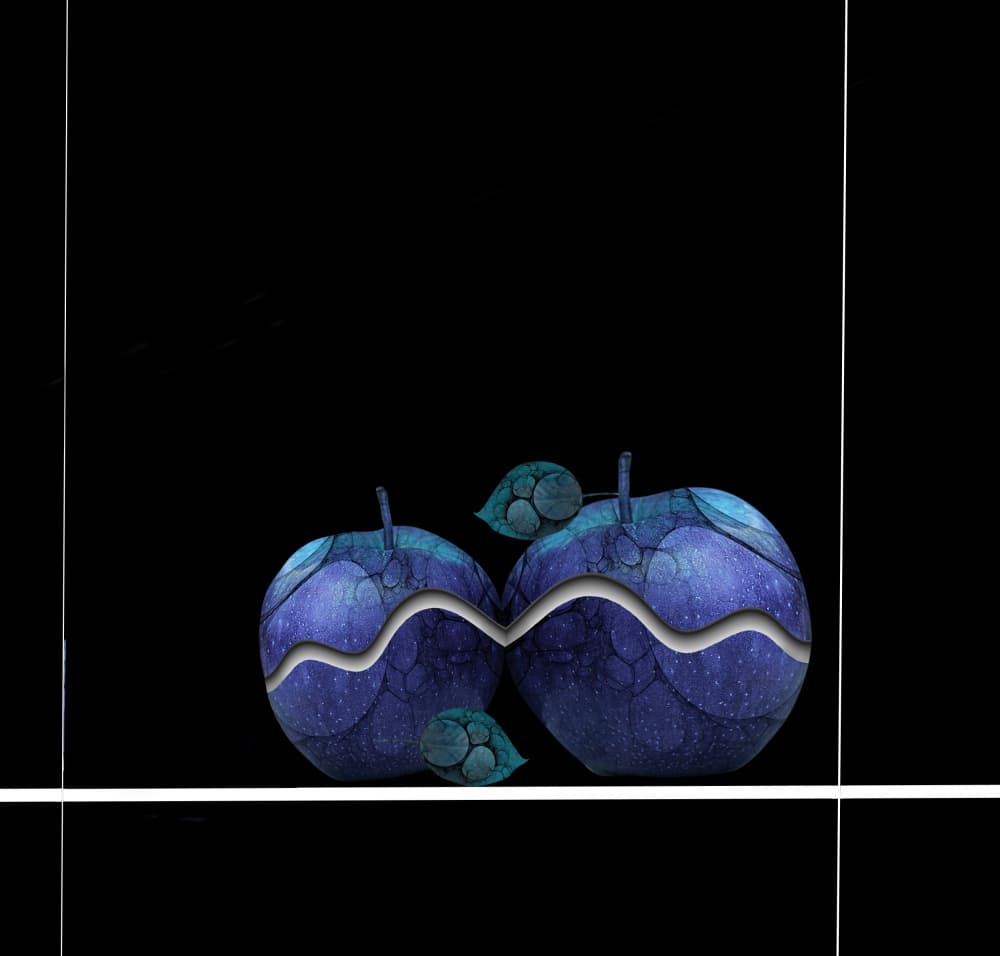 Cosmic Split Blue Apples by Natalia — canvas wall art