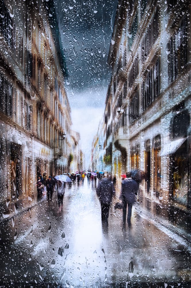 Rainy City Street by Nicodemo Quaglia — canvas wall art