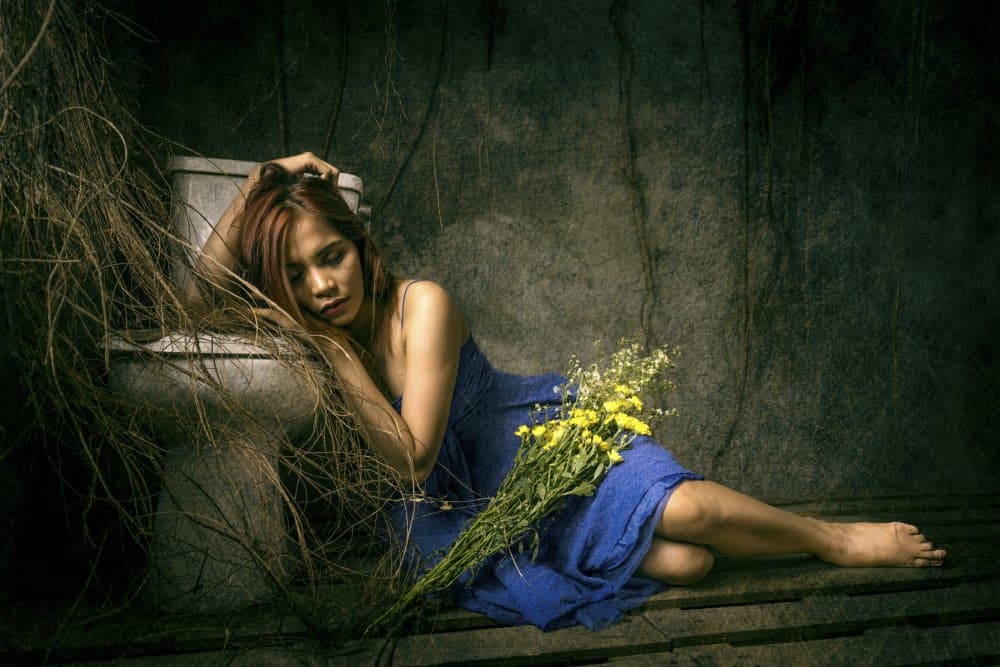 Pensive Woman With Flowers by Lisdiyanto Suhardjo — canvas wall art