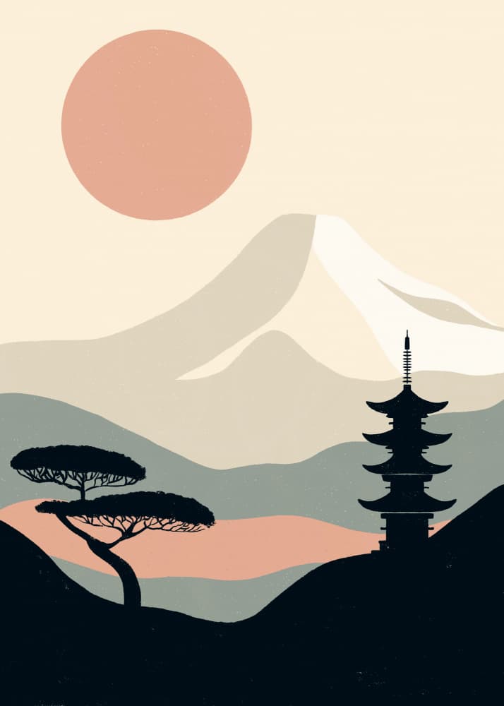 Serene Japanese Mountain Pagoda by Katarzyna Gąsiorowska — canvas wall art