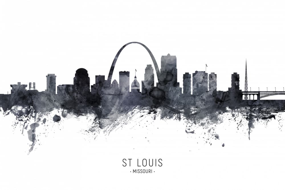 St Louis Skyline Watercolor by Michael Tompsett — canvas wall art