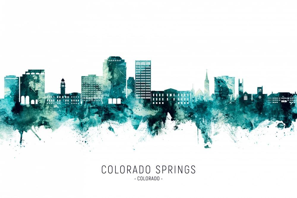 Colorado Springs Teal Skyline by Michael Tompsett — canvas wall art