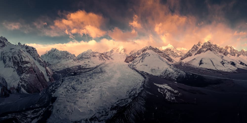 Golden Hour Glacier Mountains by qiye — canvas wall art