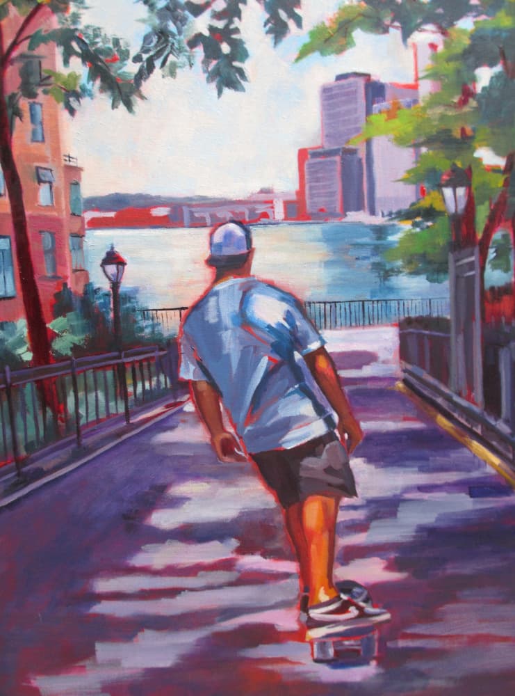 Skateboarding City Life by Maxine Shore — canvas wall art