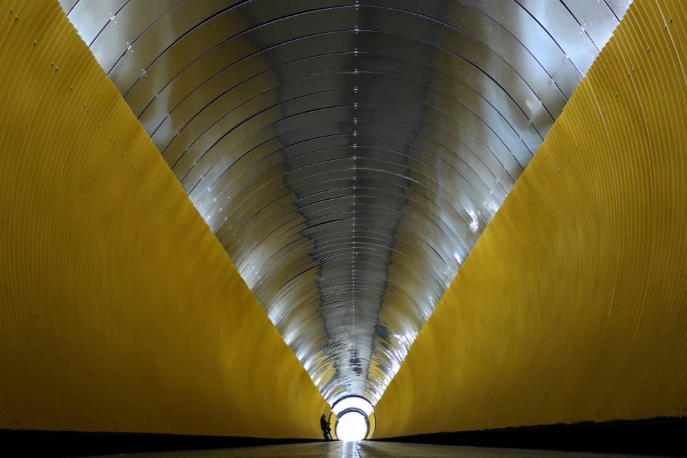 Converging Yellow Tunnel by Klaus Lenzen — canvas wall art