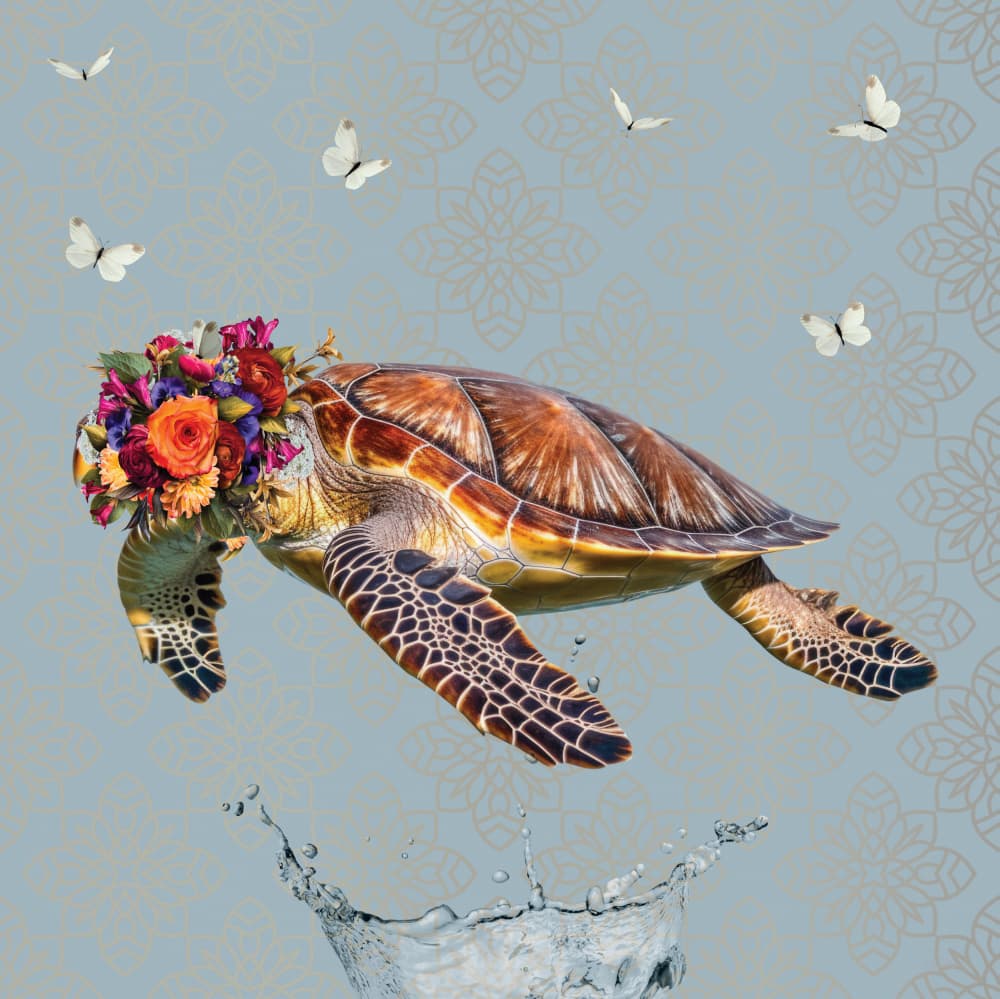 Floral Crown Turtle Splash by Sue Skellern — canvas wall art