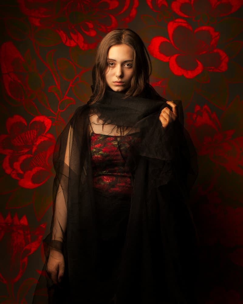 Dark Floral Portrait by Mehdi Mokhtari — canvas wall art