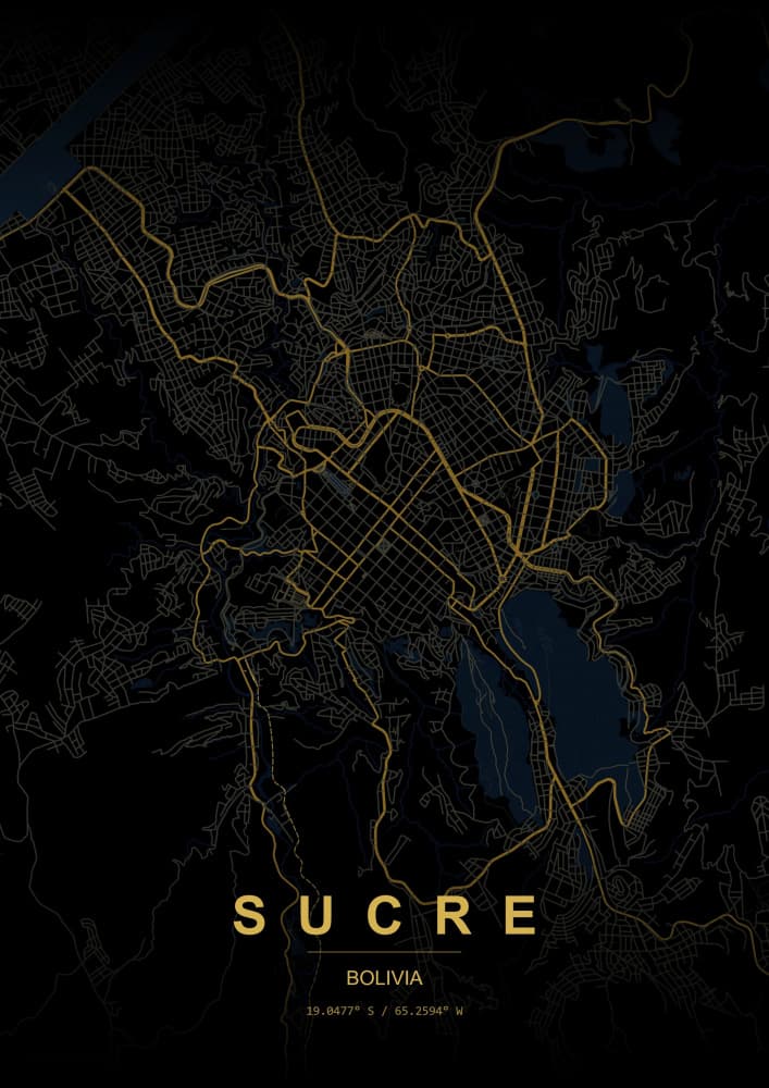 Sucre Bolivia Map by HUGO — canvas wall art