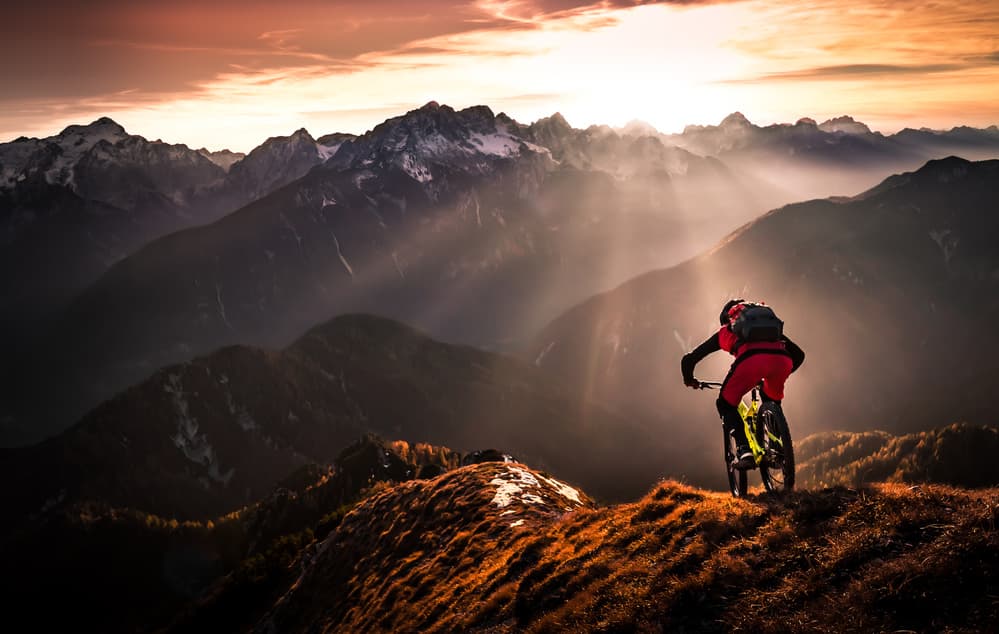 Mountain Biker Golden Sunset by Sandi Bertoncelj — canvas wall art