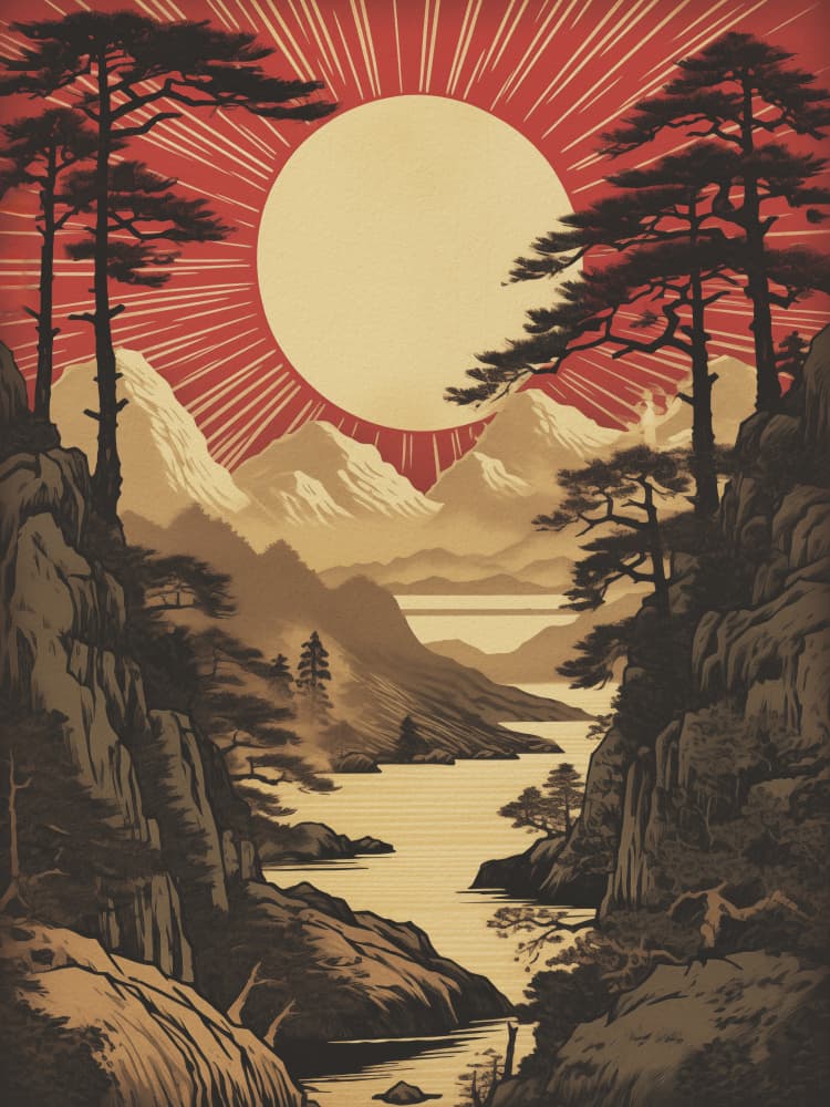 Japanese Sun Over Mountains by Andreas Magnusson — canvas wall art