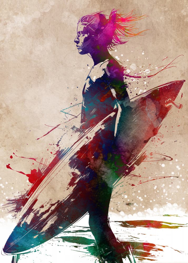 Colorful Surfer Walk by Justyna Jaszke — canvas wall art