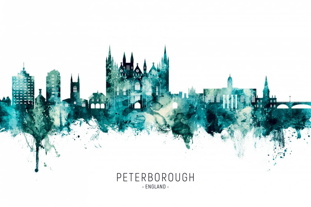 Watercolor Peterborough Skyline by Michael Tompsett — canvas wall art