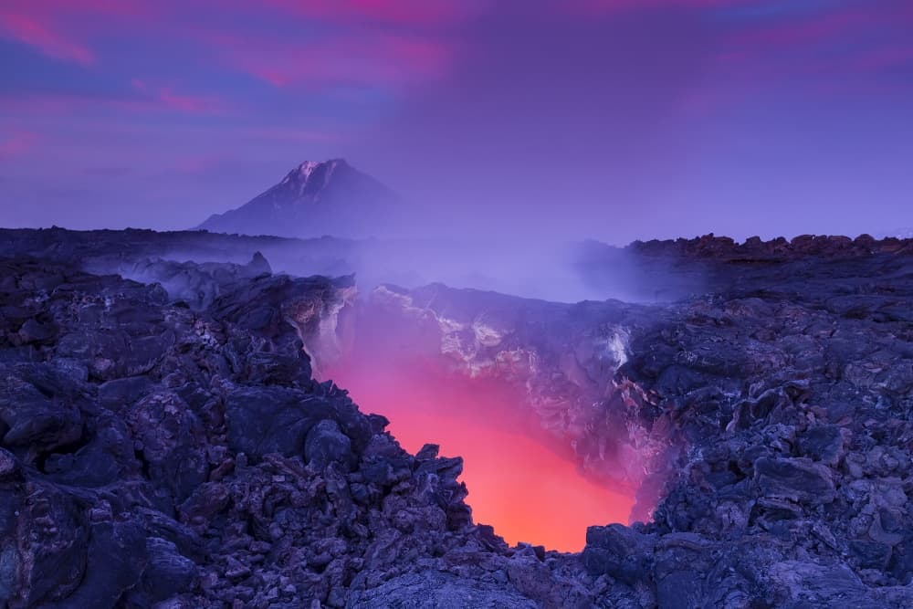 Glowing Lava Purple Sky by Denis Budkov — canvas wall art