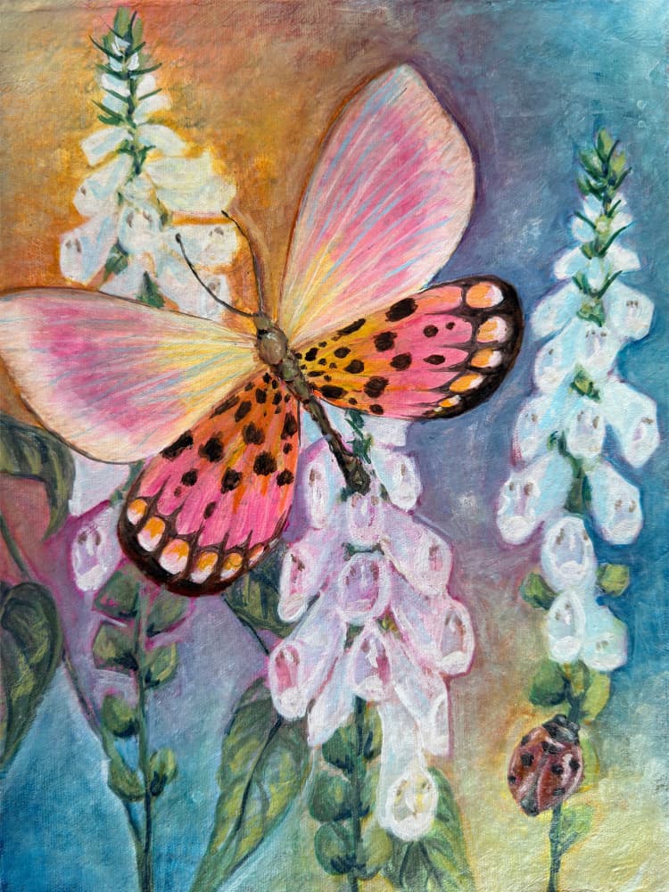 Pink Butterfly Garden by Renee Machan Cottagecore Artist — canvas wall art