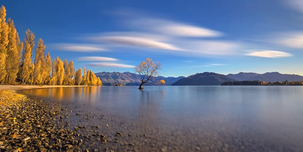 Golden Autumn Lake Reflections by Hua Zhu — canvas wall art