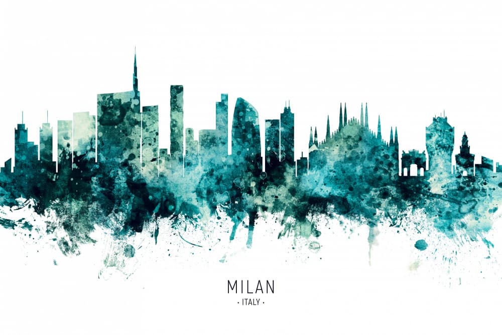 Milan Teal Skyline by Michael Tompsett — canvas wall art