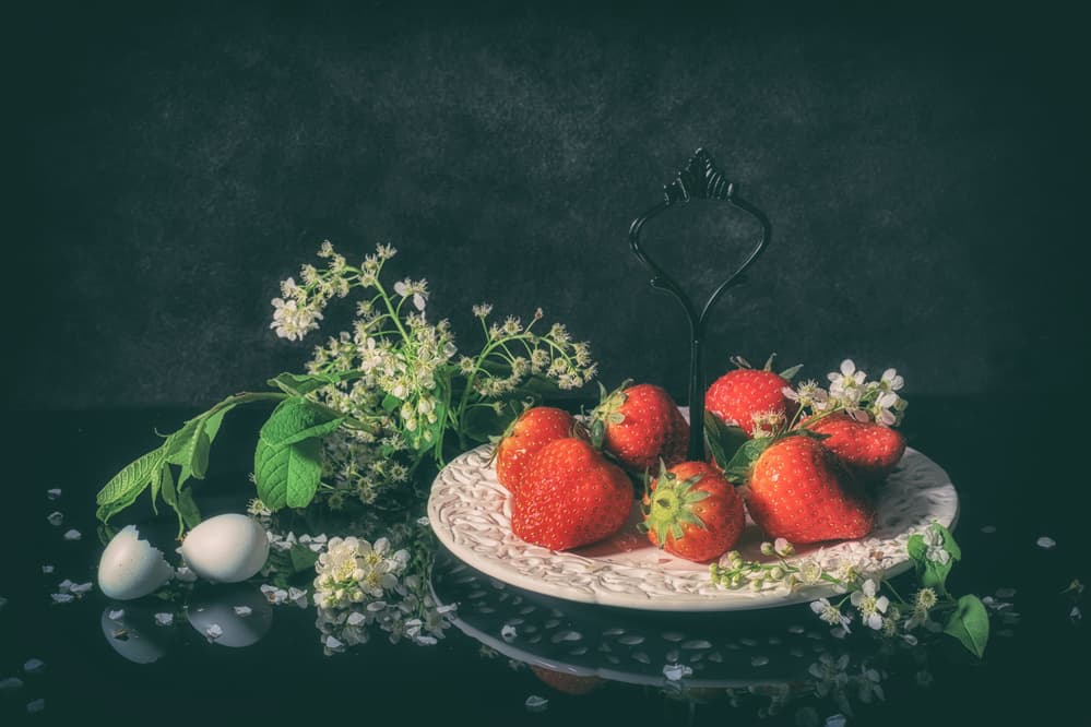Fresh Strawberries and Blooms by Monique van Velzen — canvas wall art