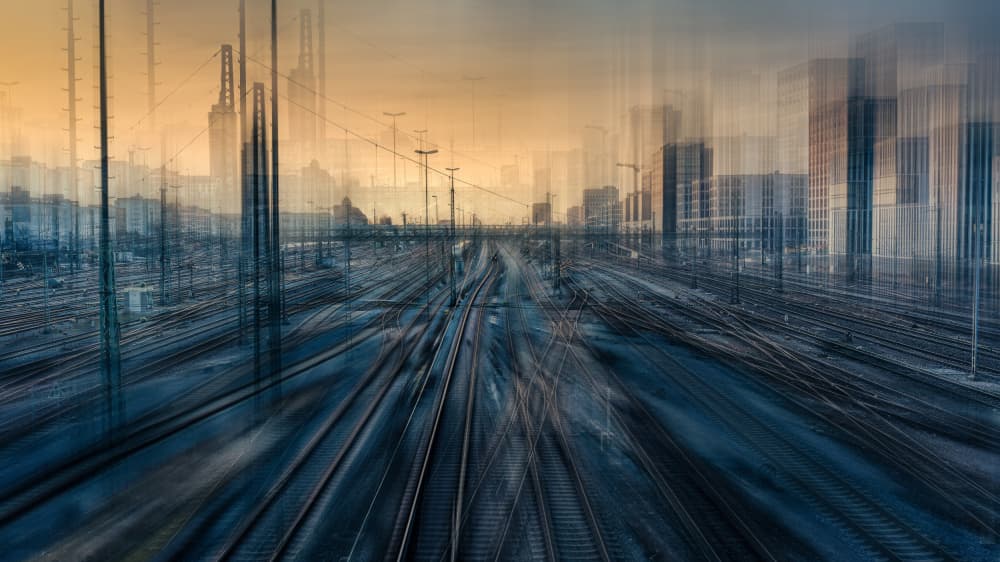 Dynamic Railway City by Dieter Reichelt — canvas wall art