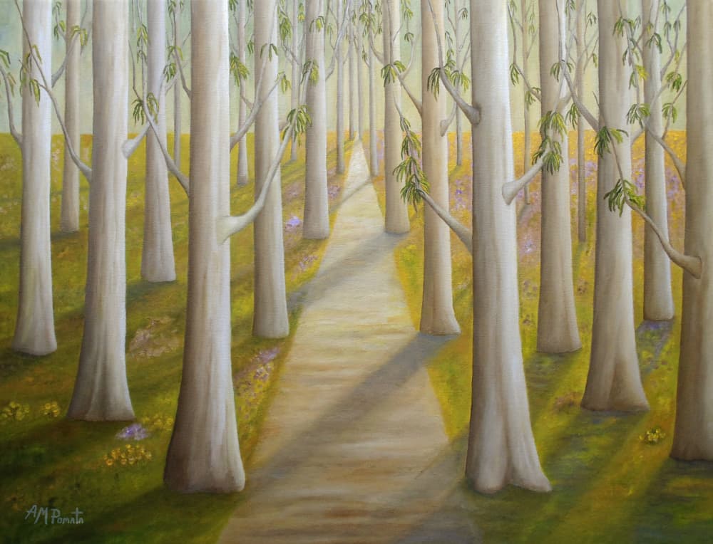 Sunlit Forest Path by Angeles M. Pomata — canvas wall art