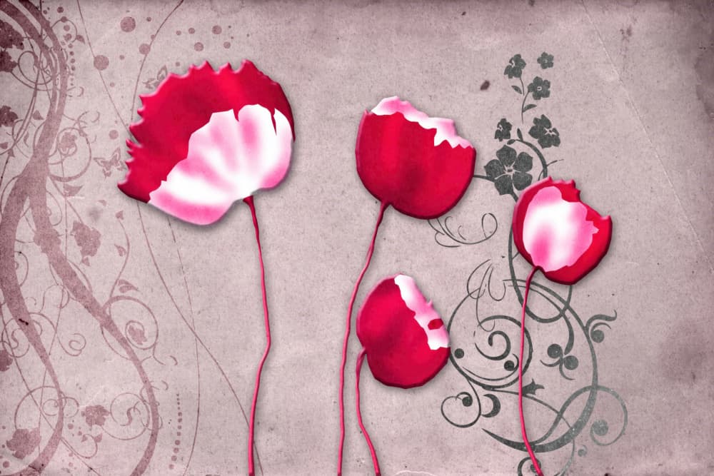 Stylized Red Blooms by Rafal Kulik — canvas wall art