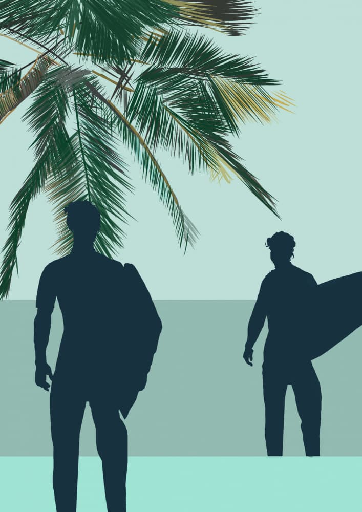 Tropical Surfers Beach by casa cartissi — canvas wall art