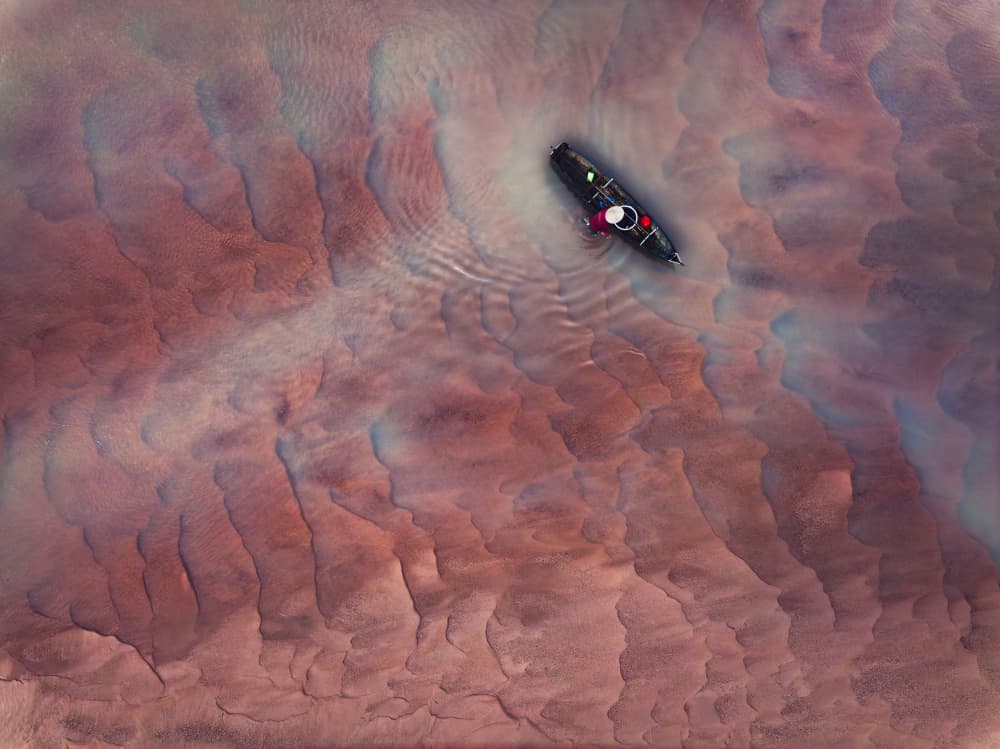 Kayaker In Abstract Landscape by HuongHoang — canvas wall art