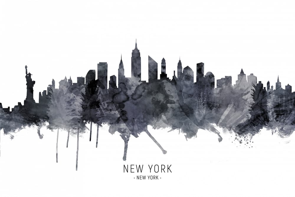 New York Skyline Watercolor by Michael Tompsett — canvas wall art